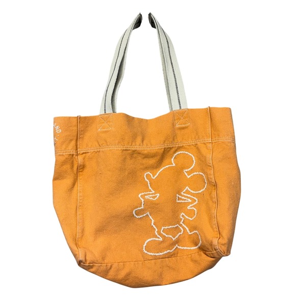 Disney Handbags - Disneyland Resort Mickey Mouse Canvas Tote Bag Orange Embroidered Large